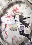  akemi_homura bad_id bad_pixiv_id black_hair broken_glass bubble_skirt clock glass gloves grey_skirt hairband highres kaname_madoka kneehighs kyubey long_hair long_sleeves magical_girl mahou_shoujo_madoka_magica miki_sayaka multiple_girls natsukaze_(natu) pantyhose pink_eyes pink_hair sakura_kyouko short_hair skirt smile tears tomoe_mami twintails white_gloves white_legwear 