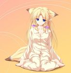  animal_ears blonde_hair blue_eyes canine female fox foxgirl hair hentai kemonomimi kitsunemimi long_blonde_hair long_hair sitting solo tail twin_tails unknown_artist 