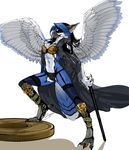  avian bianka bird blue blue_jay female half-gryphon hybrid lingerie orange04_(character) pose solo stockings unconvincing_armour 