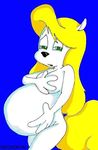  big_belly breasts covering covering_breasts female mammal minerva_mink mink mustelid necron99 nude pregnant solo unknown_artist 