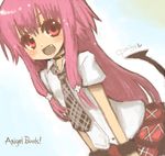  angel_beats! bad_id bad_pixiv_id casual fang long_hair miyamae_porin necktie pink_hair plaid plaid_skirt red_eyes skirt solo tail two_side_up yui_(angel_beats!) 
