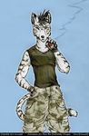  attitude camo canine chimera drawn feline gloves hybrid jackal male military siberian_tiger smoke solo tiger zera 