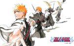  bleach blonde_hair copyright_name highres kubo_taito kurosaki_ichigo male_focus orange_hair shikai shinigami sword weapon yellow_eyes zangetsu_(shikai) 