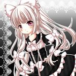  :t black_dress blonde_hair blush bow dress fujiwara_no_mokou gothic_lolita hair_bow harukaruha lolita_fashion long_hair red_eyes solo touhou 