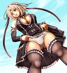  black_eyes blonde_hair bow breasts cleavage harihisa kokorone_rimi large_breasts panties pantyhose rimi shijou_saikyou_no_deshi_ken'ichi shijou_saikyou_no_deshi_kenichi skirt skirt_lift striped striped_panties underwear 