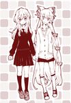  alternate_costume bow casual contemporary fujiwara_no_mokou hair_bow kamishirasawa_keine multiple_girls school_uniform shinoasa touhou 