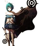  aqua_eyes aqua_hair bad_id bad_pixiv_id bare_shoulders blue_eyes blue_hair breasts cape cleavage elbow_gloves empty_eyes gloves highres kimloki long_sword magical_girl mahou_shoujo_madoka_magica medium_breasts midriff miki_sayaka short_hair skirt solo sword tears thighhighs weapon white_legwear 