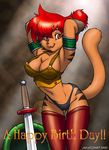  anthro cat clothed clothing dr_comet feline female hair mammal red_hair skimpy solo sword tail weapon 