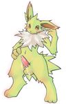  blush brown_eyes jolteon knot kosian looking_at_viewer male neck_ruff nude penis pok&eacute;mon precum red_penis solo standing yellow 