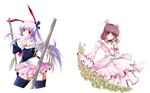  alternate_costume animal_ears bamboo bare_shoulders bunny_ears dress highres inaba_tewi long_hair looking_back multiple_girls open_clothes open_dress purple_hair red_eyes reisen_udongein_inaba sesield skirt thighhighs touhou 