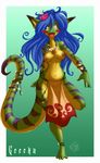  blue_hair blush breasts chalo female geecku hair lizard looking_at_viewer marking nipples scalie solo tail 