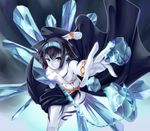  black_hair blue_eyes celsius_(tales) hairband highres ice leaning_forward midriff navel nksk pointy_ears short_hair solo tales_of_(series) tales_of_symphonia tattoo 