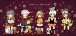  ... 5girls :d :o ? bandana baseball_cap basket bat_wings bike_shorts black_hair blue_(pokemon) blue_eyes brown_eyes brown_hair buzz cabbie_hat candy cape chikorita cosplay drifblim drifblim_(cosplay) food gen_1_pokemon gen_2_pokemon gen_3_pokemon gen_4_pokemon gen_5_pokemon halloween haruka_(pokemon) hat hikari_(pokemon) holding jack-o'-lantern kotone_(pokemon) lillipup long_hair mouth_hold multiple_girls open_mouth overalls piplup pokemon pokemon_(creature) pokemon_(game) pokemon_bw pokemon_dppt pokemon_emerald pokemon_frlg pokemon_hgss pokemon_rse poliwag poliwag_(cosplay) ponytail pumpkin purple_background ralts ralts_(cosplay) scarf shinx short_twintails shorts skirt smeargle smile snivy squirtle standing star starry_background themed_object thighhighs togepi togepi_(cosplay) torchic touko_(pokemon) trapinch trick_or_treat twintails wand wigglytuff wings witch_hat woobat woobat_(cosplay) 