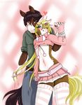  &hearts; blonde_hair blush couple crossdressing cute equine gay girly hair hairclip hand_holding hand_in_hair horse kimi lucah male midriff navel pony stockings 