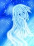  artist_request ass blue blue_eyes blue_hair blue_skin female goo_girl monster_girl outdoors ripples see-through sky slime_girl slimegirl smile solo star stars syaagakuru translucent water 