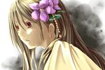  black_hair brown_eyes earrings flower hair_flower hair_ornament jewelry kaeru_(kaerism) long_hair original solo 