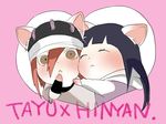  2girls :&lt; :3 blush cat hug hyuuga_hinata kazari_tayu multiple_girls naruto red_hair tayuya tayuya1130 