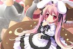  animal_ears blush bunny_ears copyright_request gradient_hair maid masaki_(machisora) multicolored_hair oversized_object purple_hair red_eyes ribbon solo 