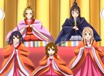  akiyama_mio black_hair blonde_hair blue_eyes brown_eyes brown_hair cosplay diesel-turbo drumsticks hat hina_ningyou hinamatsuri hirasawa_yui japanese_clothes k-on! kimono kotobuki_tsumugi layered_clothing layered_kimono multiple_girls nakano_azusa ritual_baton saishi tainaka_ritsu tate_eboshi tea_set 