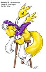  2002 blue_eyes canine claws digimon female fox gloves iron_raptor renamon sitting soft solo stool tail yellow 