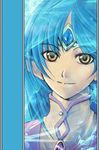  blue_hair face lafiel light_smile ootsuki_tooru pointy_ears portrait seikai_no_senki solo yellow_eyes 