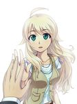  ahoge blonde_hair green_eyes hands hoshii_miki idolmaster idolmaster_(classic) idolmaster_2 jewelry long_hair looking_at_viewer maru_(sara_duke) necklace pov solo_focus vest 