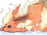  blush cum cum_inside female flareon japanese_text legs_up pink_eyes pok&eacute;mon pussy red ro sweat tears 