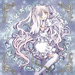  ai_(creamcaramel) boots dress eyepatch flower flower_eyepatch frills hair_flower hair_ornament kirakishou long_hair rose rozen_maiden silver_hair smile solo standing thigh_boots thighhighs twintails very_long_hair white_flower white_rose yellow_eyes zettai_ryouiki 