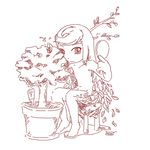  akai_(artist) akai_(ugokashitari) bonsai chair hedge leaf mirror monochrome monster_girl plant plant_girl scissors 