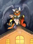  angel armor cat feline female jonas katie_(character) rooftop solo topless wings 