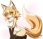  amber_eyes animal_ears blonde_hair blush breasts canine chest_tuft cute fang female fluffy fluffy_tail fox hair innocent kazami_karasu looking_at_viewer nervous nude shy solo tail vixen yellow yellow_eyes 