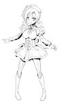  akihazama bad_id bad_pixiv_id blush boots breasts detached_sleeves drill_hair greyscale hat highres knee_boots large_breasts lineart long_hair mahou_shoujo_madoka_magica monochrome skirt solo thighhighs tomoe_mami twin_drills twintails 