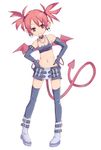  bracelet choker demon_tail demon_wings disgaea earrings elbow_gloves etna gloves hands_on_hips jewelry midriff navel pointy_ears red_eyes red_hair solo tail thighhighs twintails unacchi_(nyusankin) wings 