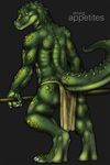  amber_eyes claws green_body hindpaw loincloth looking_at_viewer looking_back male nude paws plain_background polearm reptile scalie solo spots staff standing tail teeth tojo_the_thief underwear yellow_eyes 