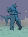  fish giant large_crotch macro male marine muscles seattle shark shiny skyline solo space_needle_building water 