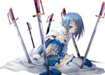  bad_id bad_pixiv_id blue_eyes blue_hair cape gloves hina2002to magical_girl mahou_shoujo_madoka_magica miki_sayaka sitting solo sword thighhighs wariza weapon white_gloves white_legwear 