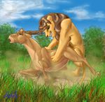  antelope feline female feral gazelle horns interspecies lion male sex straight unknown_artist 