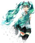  aqua_eyes aqua_hair bad_id bad_pixiv_id detached_sleeves digital_dissolve eringi hatsune_miku long_hair necktie simple_background skirt solo thighhighs twintails very_long_hair vocaloid 