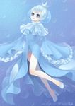  bare_legs blue_eyes blue_hair bubble capelet crown dress frillish gen_5_pokemon high_heels male_focus otoko_no_ko personification pokemon sanmi_tenten shoes sleeves_past_wrists solo underwater 