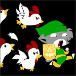  avian bird cat chicken chickens cucco doing_it_wrong feather feline legend_of_zelda leo leo_(vg_cats) link male mammal parody shield the_legend_of_zelda unknown_artist vg_cats vgcats video_games 