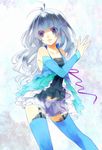  :d akizuki_hakuto antenna_hair bad_id bad_pixiv_id bare_shoulders bloomers blue blue_legwear dancing detached_sleeves frills garter_straps lace lace-trimmed_thighhighs long_hair open_mouth original purple_eyes silver_hair smile solo thighhighs underwear wavy_hair 