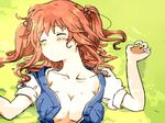  bad_id bad_pixiv_id breasts cleavage closed_eyes collarbone lying medium_breasts on_back onozuka_komachi open_clothes open_shirt pink_hair shirt sleeping solo touhou two_side_up upper_body yamisawa 