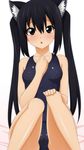  animal_ears black_hair blush brown_eyes cameltoe cat_ears jpeg_artifacts k-on! nakano_azusa one-piece_swimsuit open_mouth school_swimsuit solo sugimura_tomokazu swimsuit twintails 