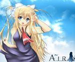  air blonde_hair blue_eyes day hair_ribbon kamio_misuzu kururugizuzaku long_hair ribbon sky solo 