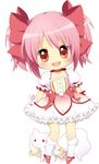  :d bad_id bad_pixiv_id bow hair_bow kaname_madoka kyubey magical_girl mahou_shoujo_madoka_magica moorina open_mouth pink_eyes pink_hair short_hair short_twintails smile twintails 