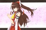  brown_eyes brown_hair detached_sleeves hakurei_reimu hands_together highres long_hair luru_(lesena) own_hands_together ponytail solo touhou yin_yang 