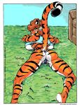  amoria_wilde big_breasts blue_eyes breast_squish breasts feline female hindpaw ken_sample looking_at_viewer raised_tail skimpy solo tail tiger wide_hips 