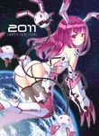  2011 animal_ears bunny_ears bunny_tail earth highres light_smile long_hair md5_mismatch new_year original pink_eyes pink_hair science_fiction sky solo space star_(sky) starry_sky tail thighhighs zenn 