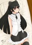  absurdres alternate_legwear animal_ears black_hair blouse cat_ears fake_animal_ears gokou_ruri gsq highres hime_cut long_hair lying mole mole_under_eye ore_no_imouto_ga_konna_ni_kawaii_wake_ga_nai red_eyes shirt sideways sleeveless sleeveless_shirt solo thighhighs zettai_ryouiki 