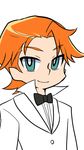  brief_(psg) formal freckles fukumitsu_(kirarirorustar) male_focus official_style orange_hair panty_&amp;_stocking_with_garterbelt simple_background smile solo suit white_background 